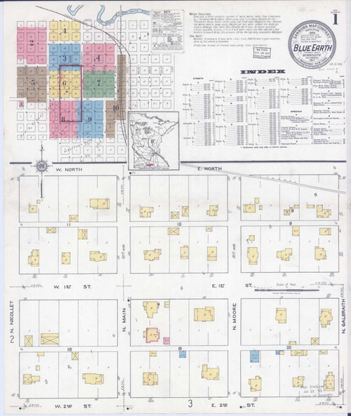 Blue Earth Minnesota 1917 - Fire Insurance Index - Old Map Reprint