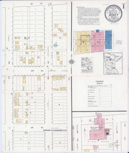 Bovey Minnesota 1921 - Fire Insurance Index - Old Map Reprint