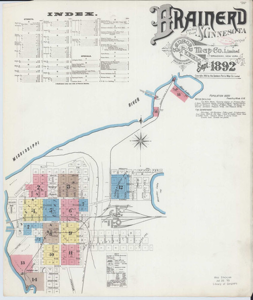 Brainerd Minnesota 1892 - Fire Insurance Index - Old Map Reprint
