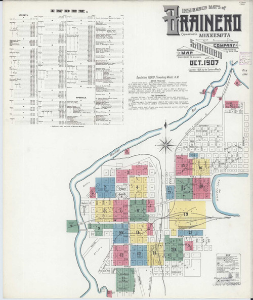 Brainerd Minnesota 1907 - Fire Insurance Index - Old Map Reprint