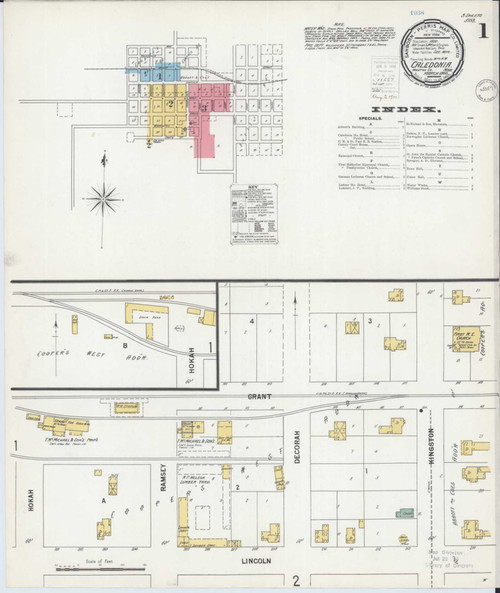 Caledonia Minnesota 1900 - Fire Insurance Index - Old Map Reprint
