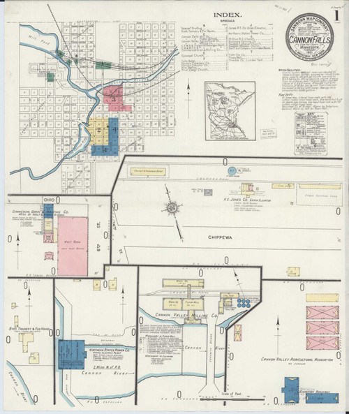 Cannon Falls Minnesota 1921 - Fire Insurance Index - Old Map Reprint