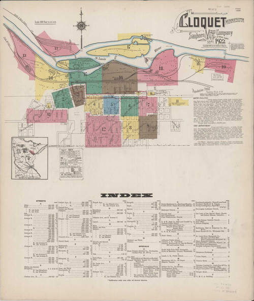 Cloquet Minnesota 1922 - Fire Insurance Index - Old Map Reprint