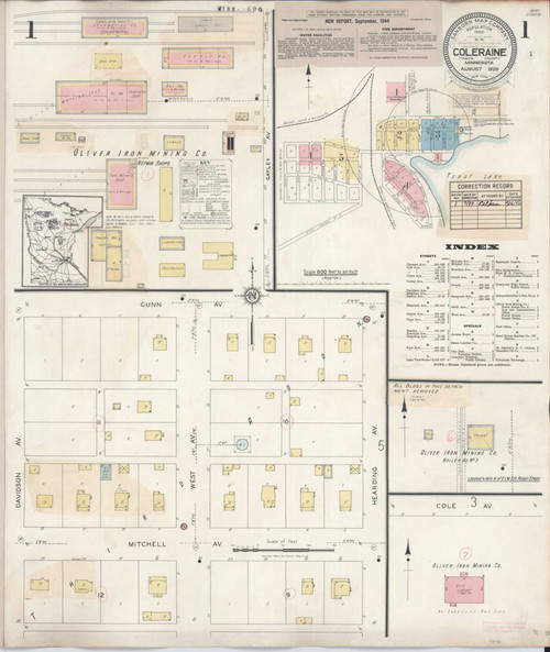 Coleraine Minnesota 1944 - Fire Insurance Index - Old Map Reprint