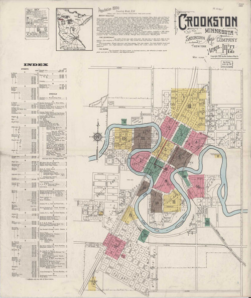 Crookston Minnesota 1922 - Fire Insurance Index - Old Map Reprint