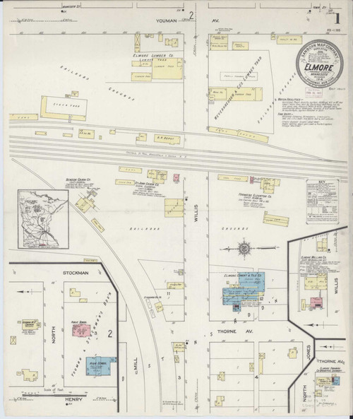 Elmore Minnesota 1914 - Fire Insurance Index - Old Map Reprint