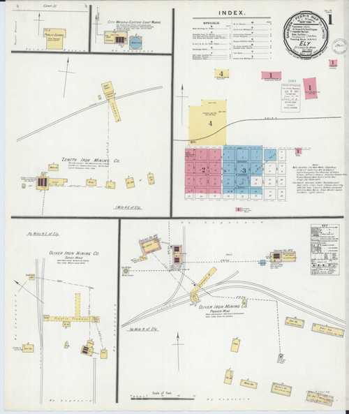 Ely Minnesota 1900 - Fire Insurance Index - Old Map Reprint