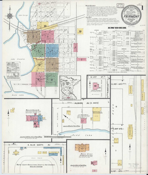 Fairmont Minnesota 1917 - Fire Insurance Index - Old Map Reprint