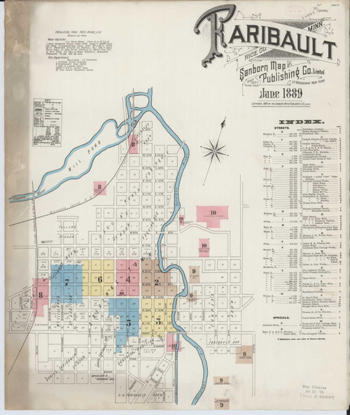 Faribault Minnesota 1889 - Fire Insurance Index - Old Map Reprint