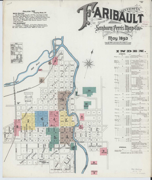 Faribault Minnesota 1893 - Fire Insurance Index - Old Map Reprint
