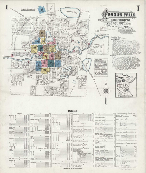 Fergus Falls Minnesota 1924 - Fire Insurance Index - Old Map Reprint