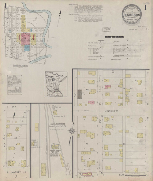 Henderson Minnesota 1930 - Fire Insurance Index - Old Map Reprint