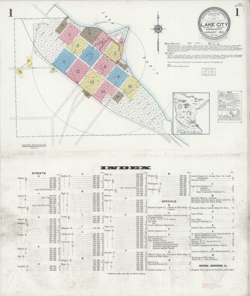 Lake City Minnesota 1930 - Fire Insurance Index - Old Map Reprint