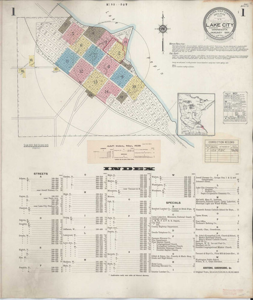 Lake City Minnesota 1938 - Fire Insurance Index - Old Map Reprint