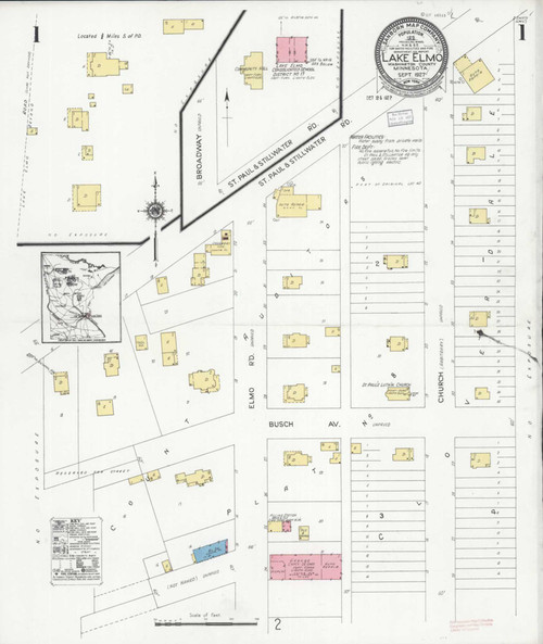 Lake Elmo Minnesota 1927 - Fire Insurance Index - Old Map Reprint