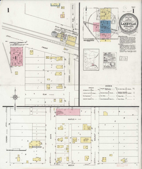 Lakeville Minnesota 1930 - Fire Insurance Index - Old Map Reprint