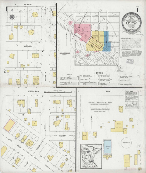 Le Roy Minnesota 1927 - Fire Insurance Index - Old Map Reprint
