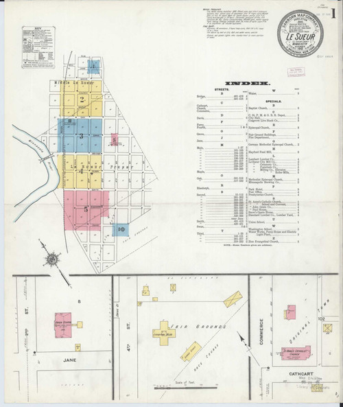 Le Sueur Minnesota 1910 - Fire Insurance Index - Old Map Reprint