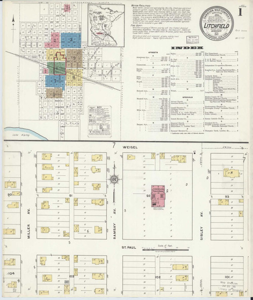 Litchfield Minnesota 1917 - Fire Insurance Index - Old Map Reprint