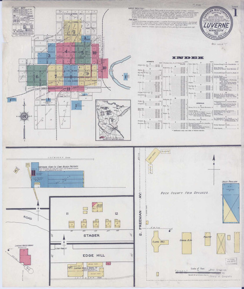 Luverne Minnesota 1921 - Fire Insurance Index - Old Map Reprint
