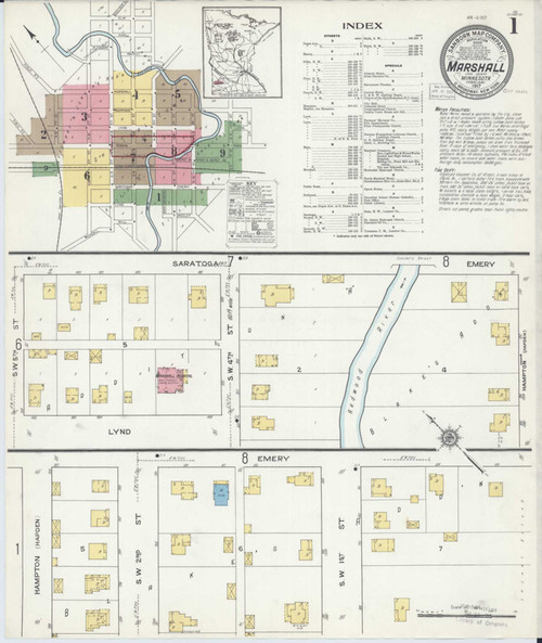 Marshall Minnesota 1917 - Fire Insurance Index - Old Map Reprint