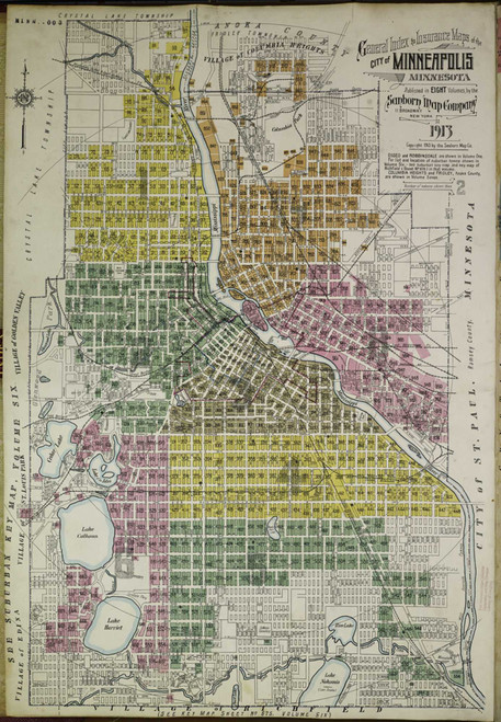 Minneapolis Minnesota 1913 V2 - Fire Insurance Index - Old Map Reprint
