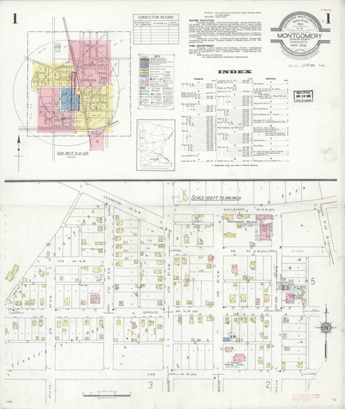 Montgomery Minnesota 1938 - Fire Insurance Index - Old Map Reprint