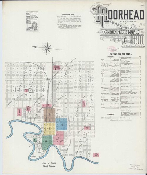 Moorhead Minnesota 1890 - Fire Insurance Index - Old Map Reprint