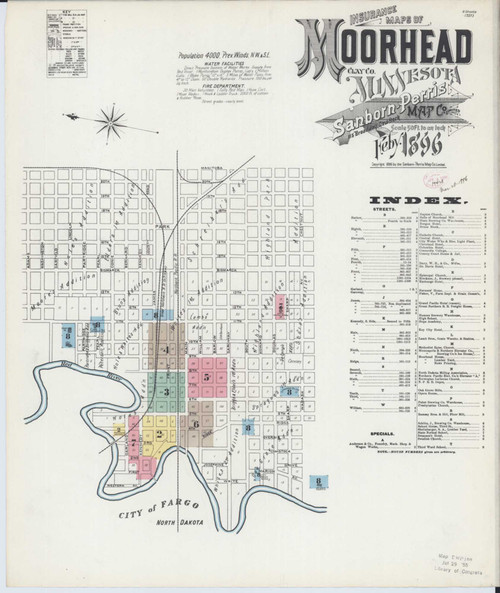 Moorhead Minnesota 1896 - Fire Insurance Index - Old Map Reprint