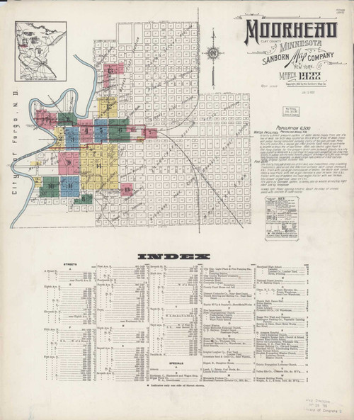 Moorhead Minnesota 1922 - Fire Insurance Index - Old Map Reprint