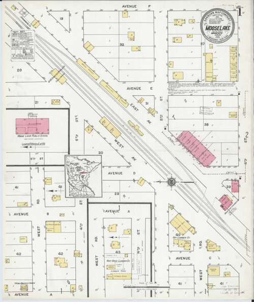 Moose Lake Minnesota 1919 - Fire Insurance Index - Old Map Reprint