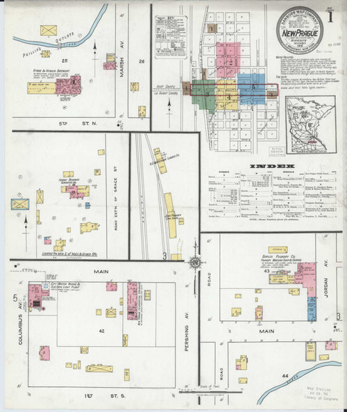 New Prague Minnesota 1919 - Fire Insurance Index - Old Map Reprint