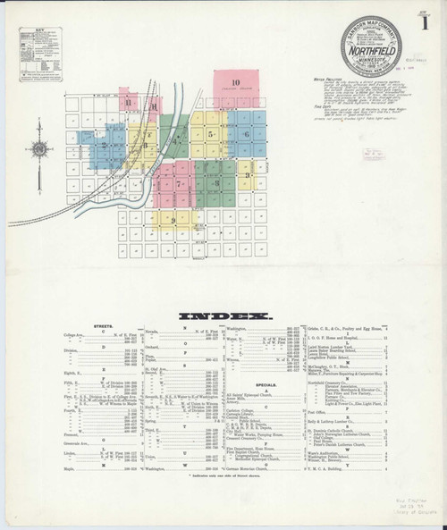 Northfield Minnesota 1910 - Fire Insurance Index - Old Map Reprint