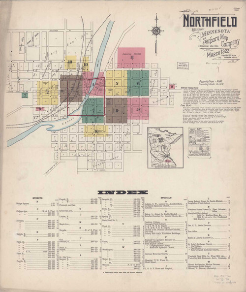 Northfield Minnesota 1922 - Fire Insurance Index - Old Map Reprint