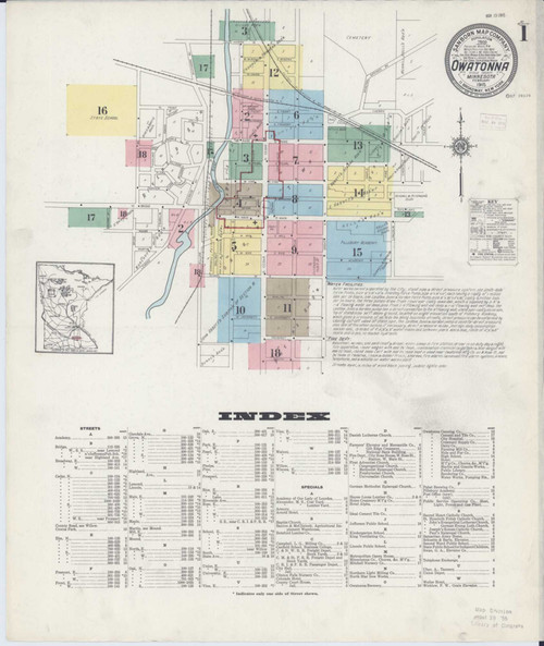 Owatonna Minnesota 1915 - Fire Insurance Index - Old Map Reprint