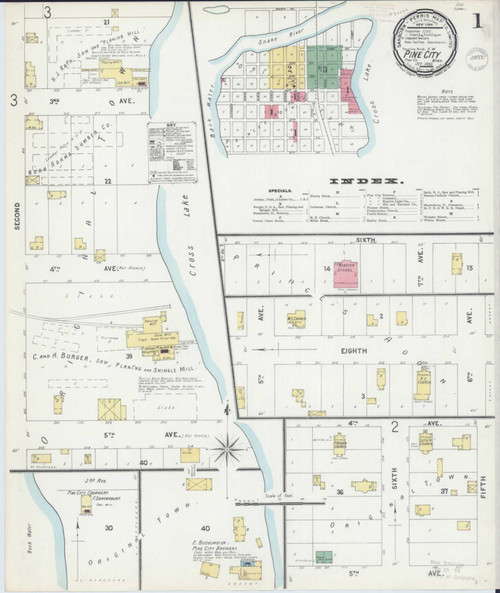 Pine City Minnesota 1899 - Fire Insurance Index - Old Map Reprint