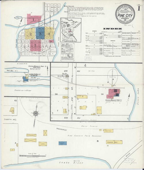 Pine City Minnesota 1921 - Fire Insurance Index - Old Map Reprint