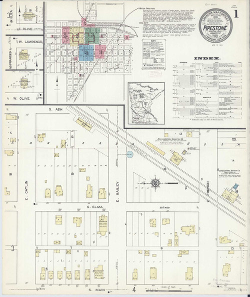 Pipestone Minnesota 1913 - Fire Insurance Index - Old Map Reprint