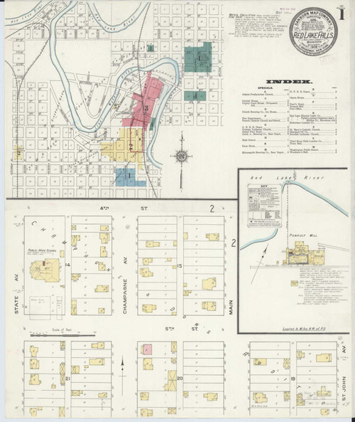 Red Lake Falls Minnesota 1909 - Fire Insurance Index - Old Map Reprint