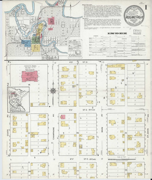Red Lake Falls Minnesota 1918 - Fire Insurance Index - Old Map Reprint