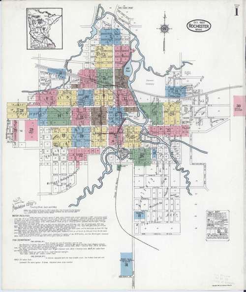 Rochester Minnesota 1920 - Fire Insurance Index - Old Map Reprint