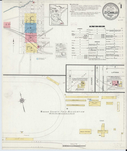Saint Charles Minnesota 1915 - Fire Insurance Index - Old Map Reprint
