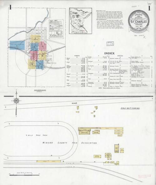 Saint Charles Minnesota 1927 - Fire Insurance Index - Old Map Reprint