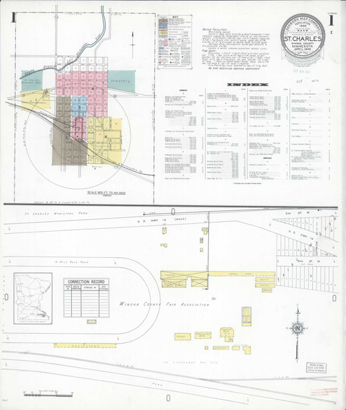 Saint Charles Minnesota 1949 - Fire Insurance Index - Old Map Reprint