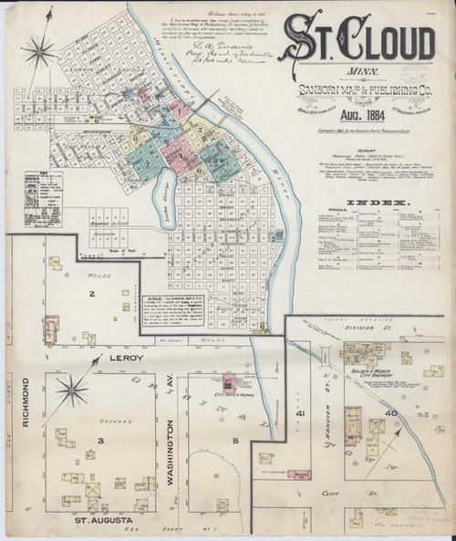 Saint Cloud Minnesota 1884 - Fire Insurance Index - Old Map Reprint