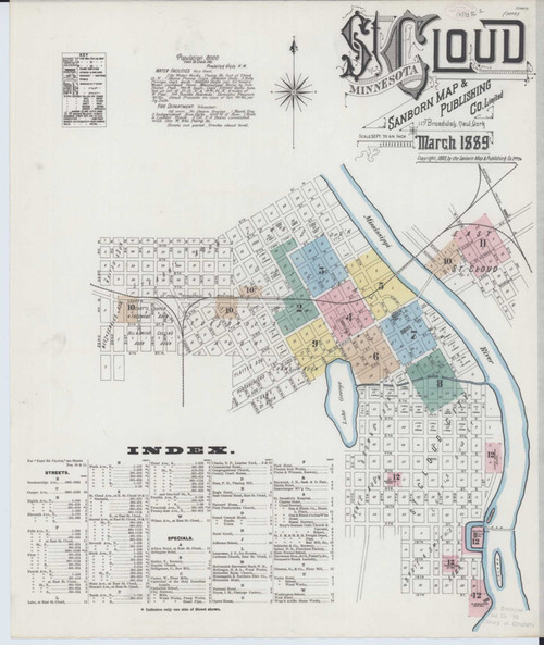 Saint Cloud Minnesota 1889 - Fire Insurance Index - Old Map Reprint
