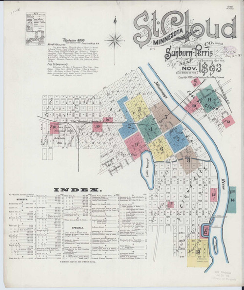 Saint Cloud Minnesota 1893 - Fire Insurance Index - Old Map Reprint