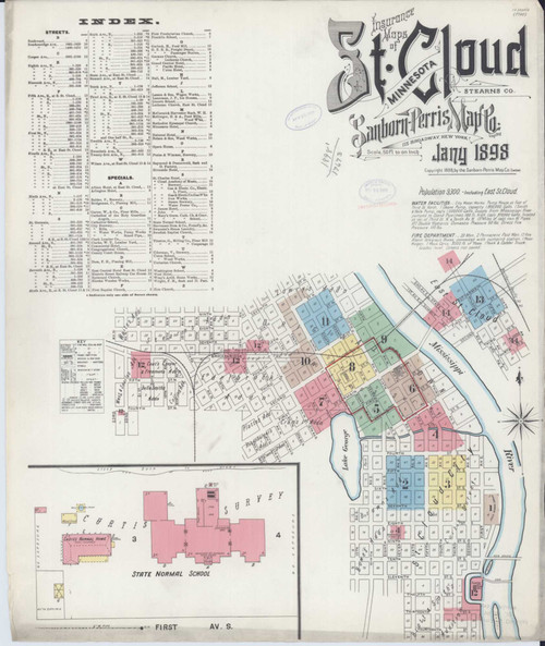 Saint Cloud Minnesota 1898 - Fire Insurance Index - Old Map Reprint