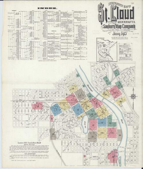 Saint Cloud Minnesota 1913 - Fire Insurance Index - Old Map Reprint