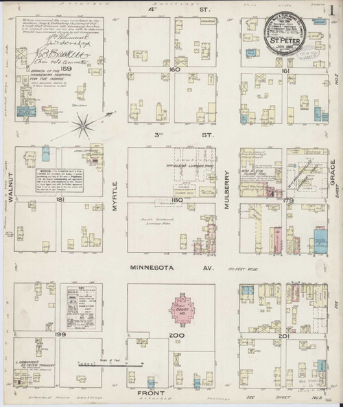 Saint Peter Minnesota 1885 - Fire Insurance Index - Old Map Reprint